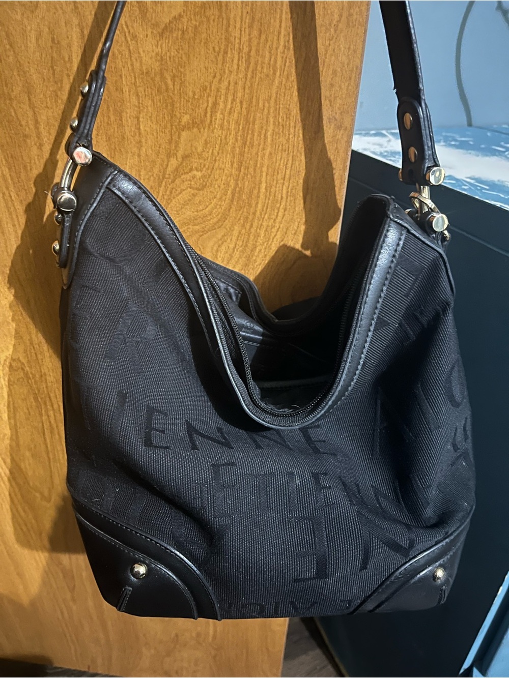 Elie Tahari Black Logo-Canvas Shoulder Bag